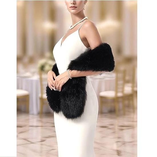 178*15cm Double-Sided Plush Women's Faux Fur Collar Scarf Wrap Winter Neck Warmer Collar Ladies White Scarf