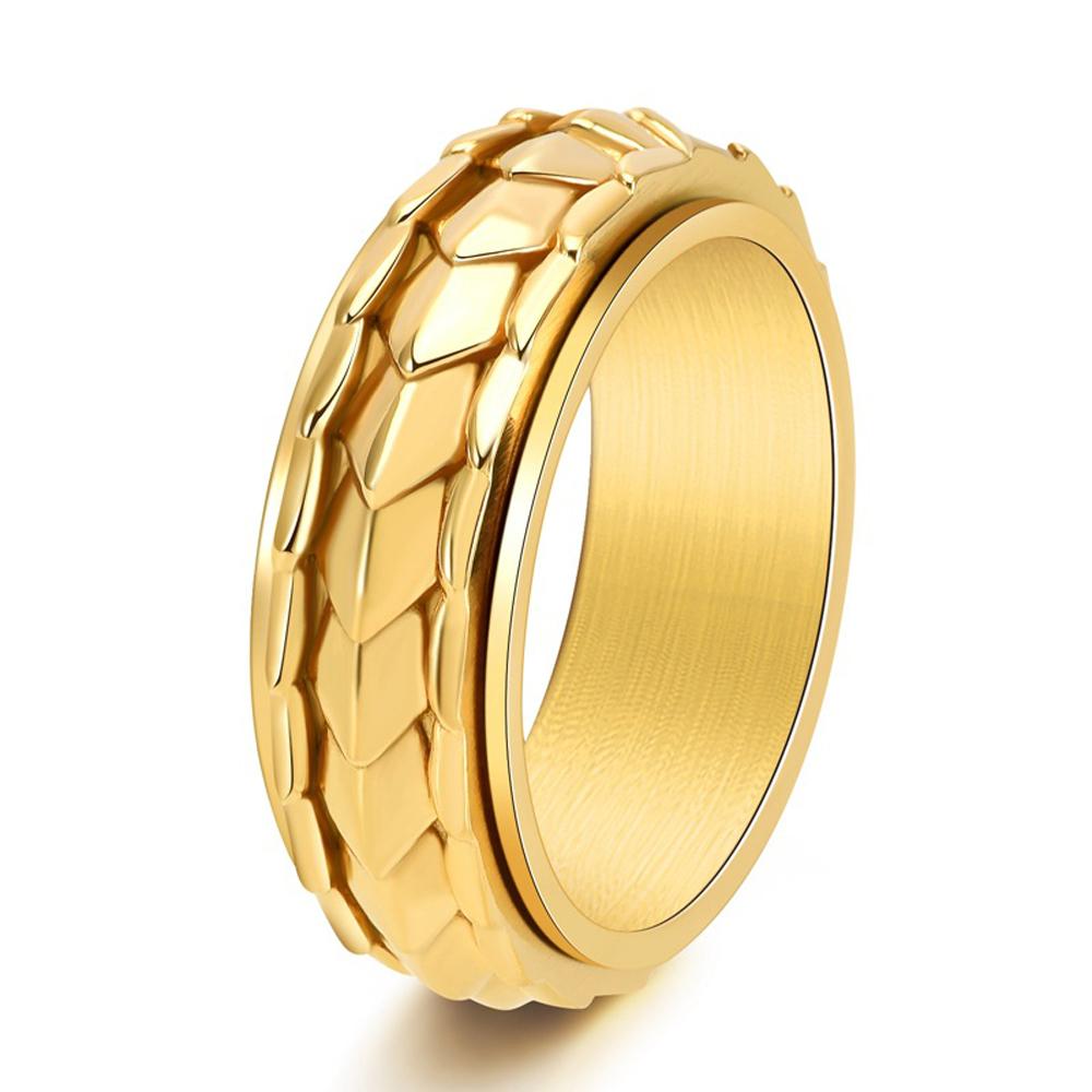 Original Design Men's Dragon Scale Ring Sweet & Cool Style Rotatable Fidget Titanium Steel Spinner Jewelry Accessory