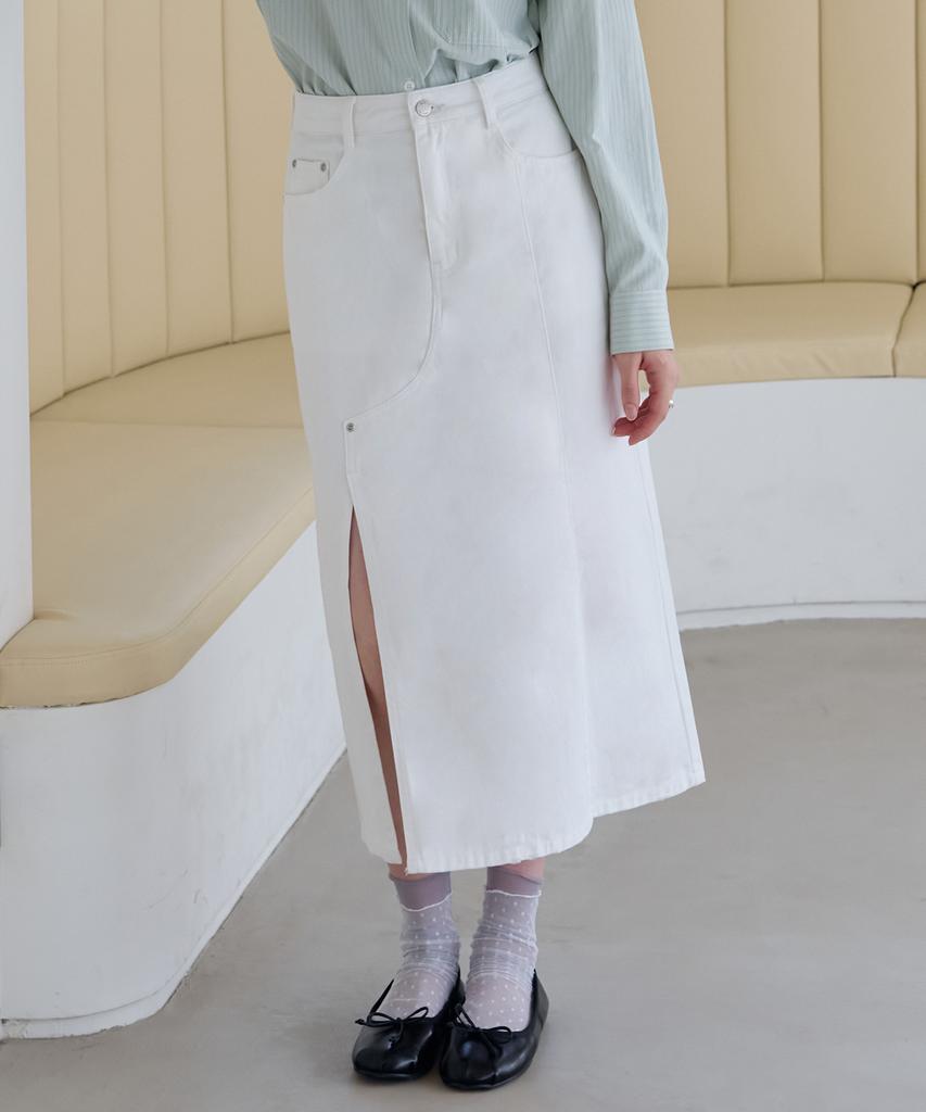 Deuloupisumeon Vertical Line Denim Long Skirt [L.Beige]