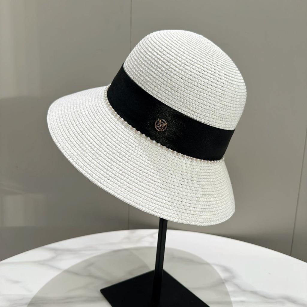 Small Fragrant Straw Hat Elegant Women'S M Standard Pearl Dome Top Hat French Light Cooked Bucket Hat Sun Protection Wide Brim Straw Hat