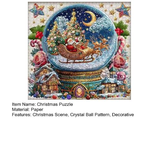 Christmas Crystal Ball Jigsaw Puzzle Santa Snow Village Scene 1000 Pieces Adults Cardboard Puzzle Family Game Home Decor