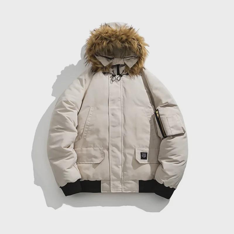 Herren Winter Kapuzenjacke mit Pelzkragen Lässige Baumwolljacke für Paare