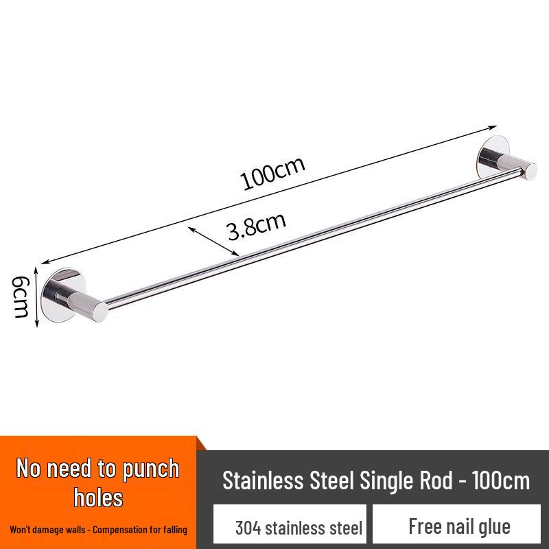 No-Drill Stainless Steel Wall-Mount Towel Bar for Bathrooms