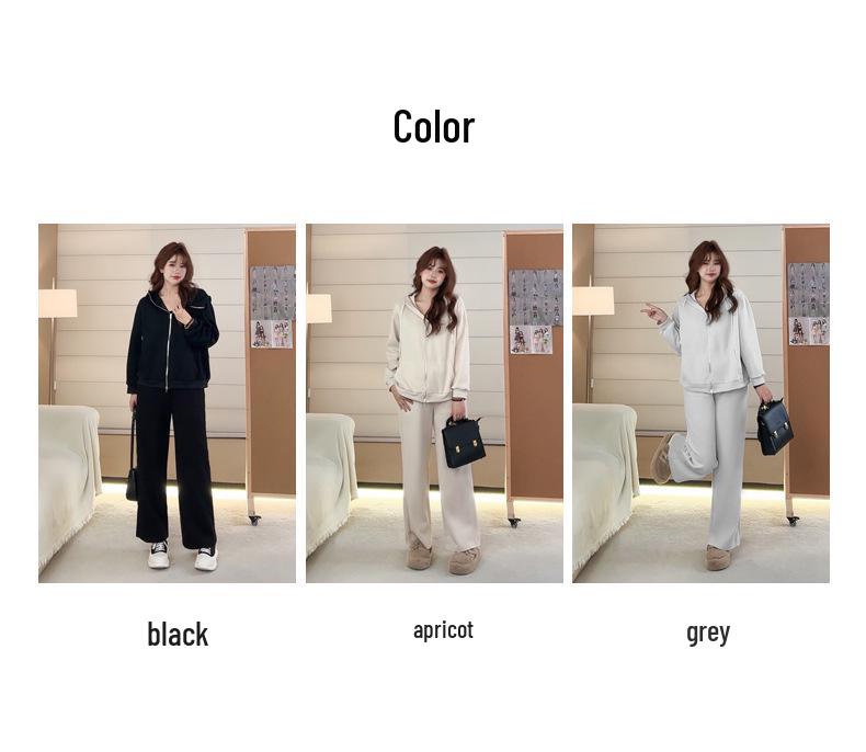 Σετ Φούτερ Δύο Τεμαχίων Μεγάλου Μεγέθους: Casual Πλεκτό Μακρυμάνικο Τοπ & Φαρδύ Παντελόνι για Γυναίκες