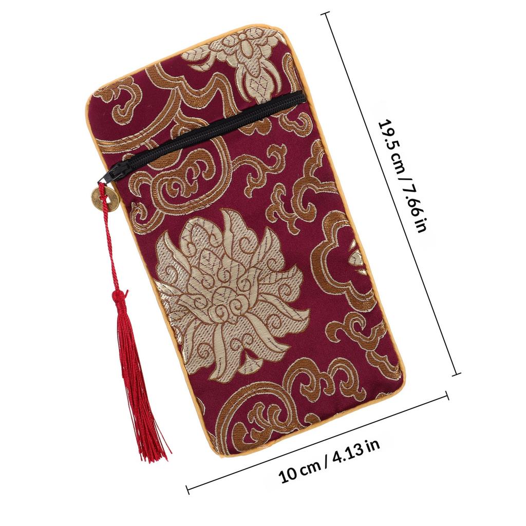 Brocade Scriptures Bag Chinese Style Fabric Multi-Purpose Small Book Pouch Jewelry Storage Organizer Buddhist Carrying Case