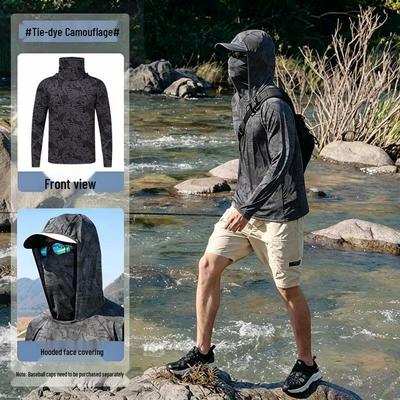Tuta da Pesca Uomo Protezione UV Asciugatura Rapida - Leggera Estate Seta di Ghiaccio con Copricapo Protettivo Solare