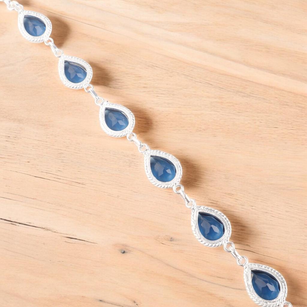 London Blue Topaz Gemstone 925 Sterling Silver Bracelet Jewelry Gift For Mom RB-15-1