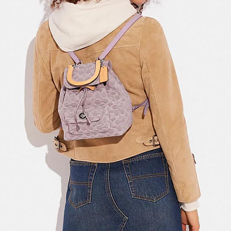 New COACH Riya Fabric Backpack Medium Size Women's Pink CJ833-LHPPU