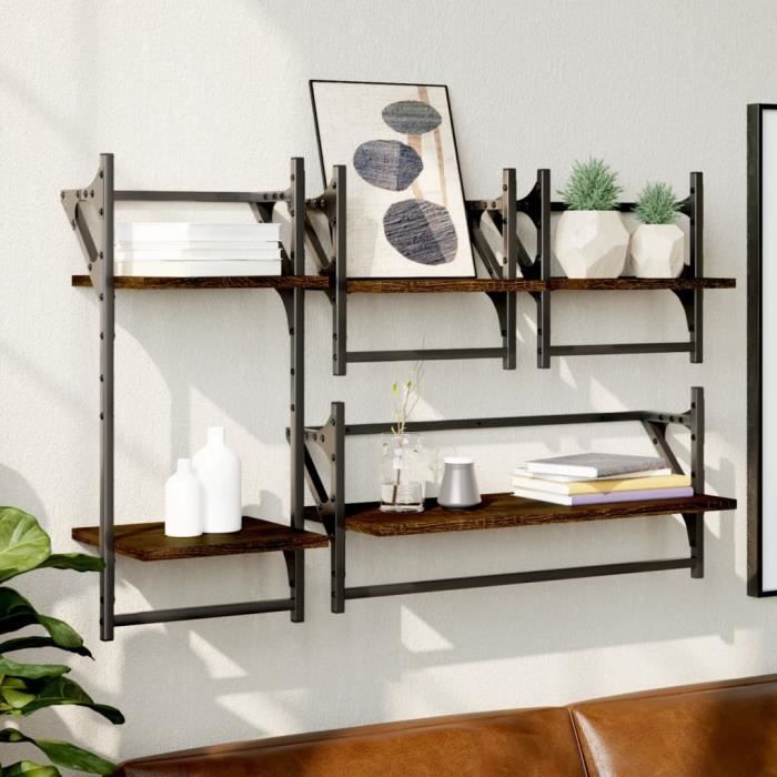 VidaXL Ensemble d'étagères murales avec barres 4 pcs chêne marron 836267