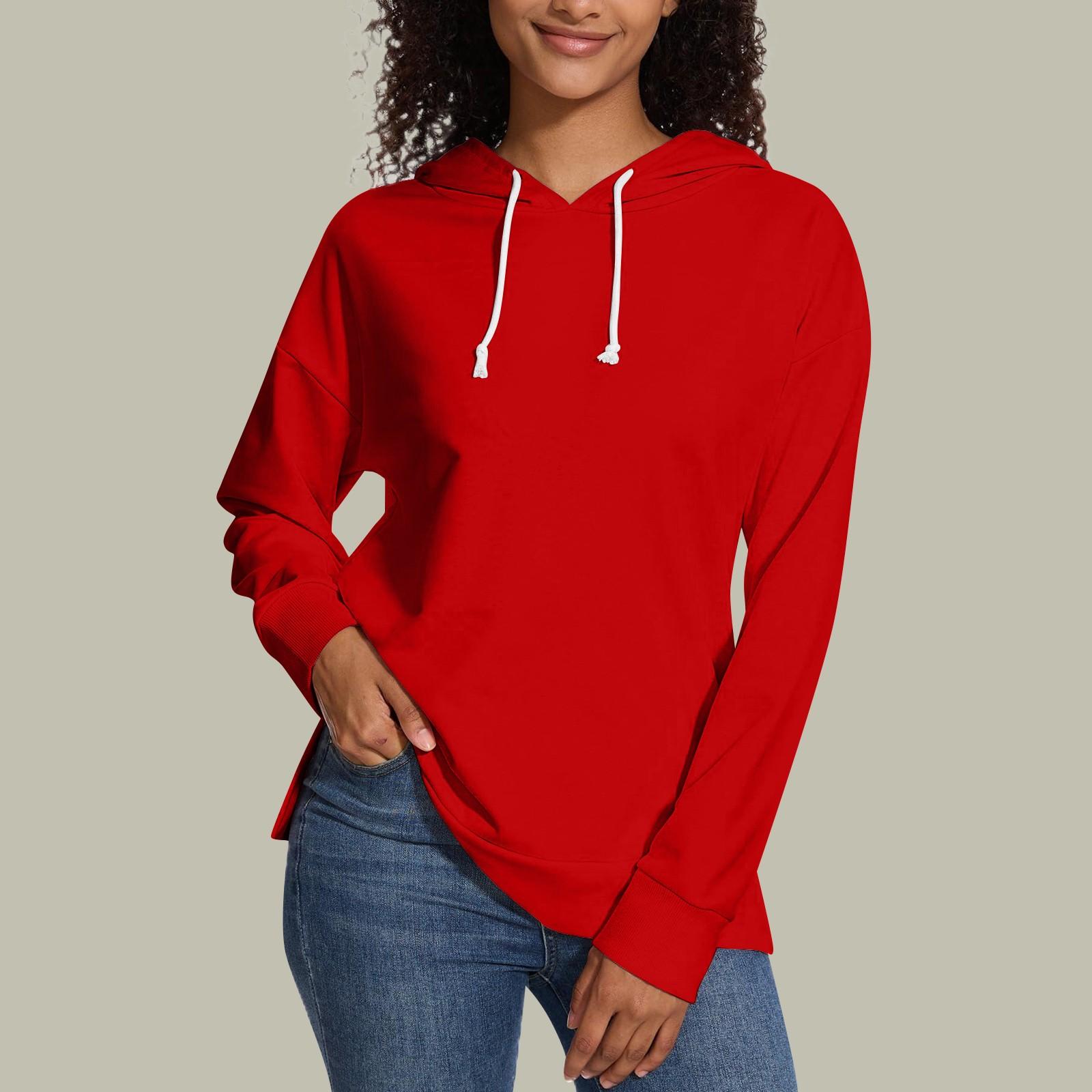 

Женская свободная толстовка с капюшоном, повседневная, с длинным рукавом, однотонная, с завязками, с боковыми разрезами, пуловер, топ XL красный