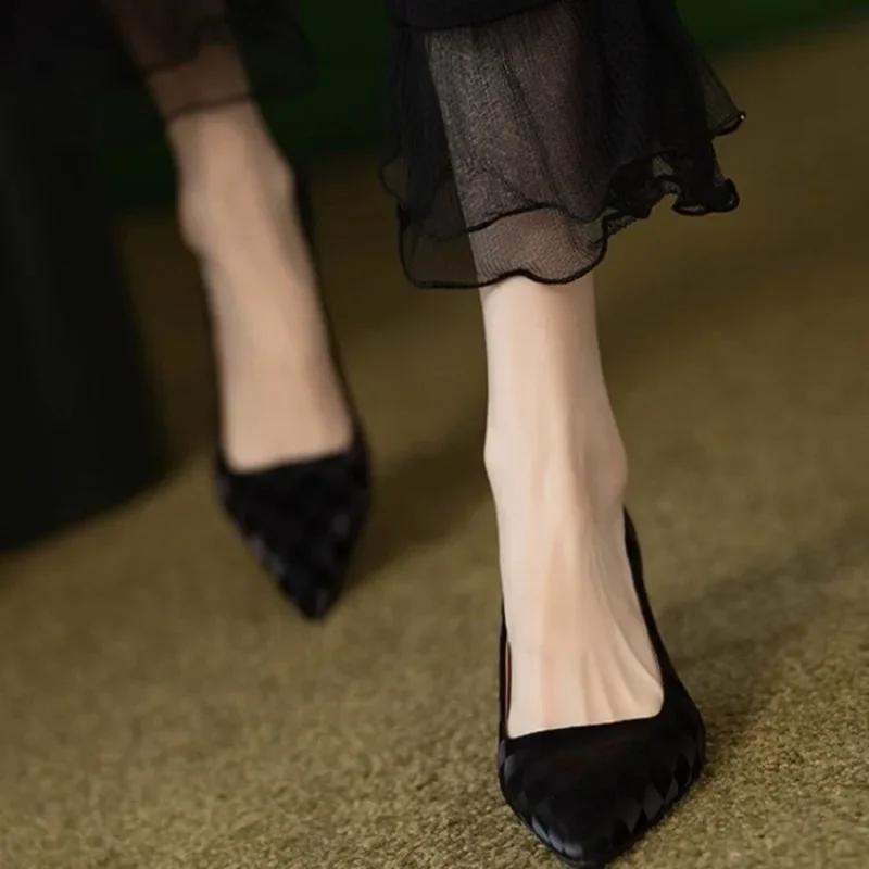 New Designer Woman Shoes Thin High Heels Luxury Women's Shoes Leather Pointed Toe Pumps Fashion Checkered Sexy Party Ladies Shoe