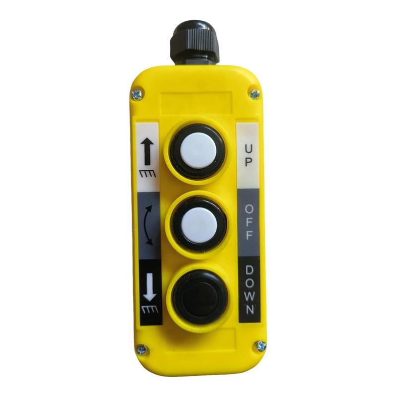 Yellow Three Push Button Control Box For Tail Lift Winch Windlass Industrial Lift