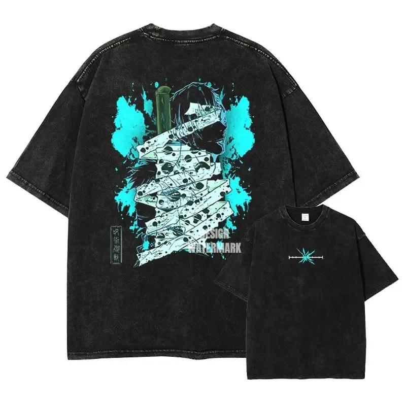 Japan Classic Anime Jujutsu Kaisen Gojo Satoru Geto Suguru Print New T-shirts Men Women Vintage Washed Tees Harajuku Cotton Tops