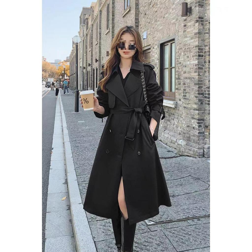 French Women's Drapey Mid-Length Trench Coat - Spring/Autumn, Waist-Cinching, Fashionable.