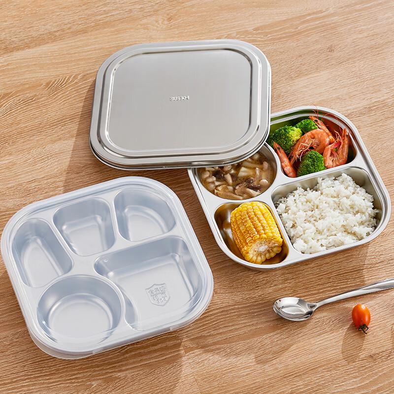 Wuhe Stainless Steel Divided Lunch Plate for Kids with Lid and Spoon