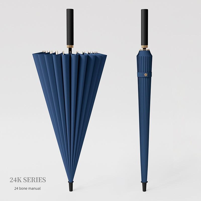 24-Rib Long-Handle Umbrella, Large Automatic Reinforced Heavy Rain-Resistant Windproof Black Business Straight Umbrella