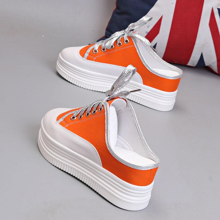 Fashion Thick Sole Platform 7CM Height Increase Women Summer Breathable Mesh Non-Heel Slippers Casual Shoes