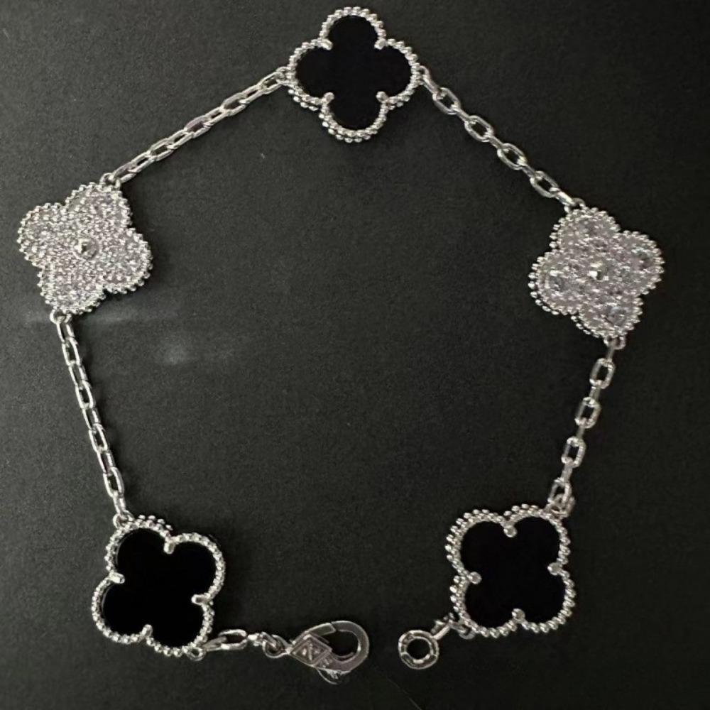 Hochwertiges Kleeblattarmband für Damen Fünf-Blüten-Armband mit natürlichem weißen Perlmutt und rotem Karneol