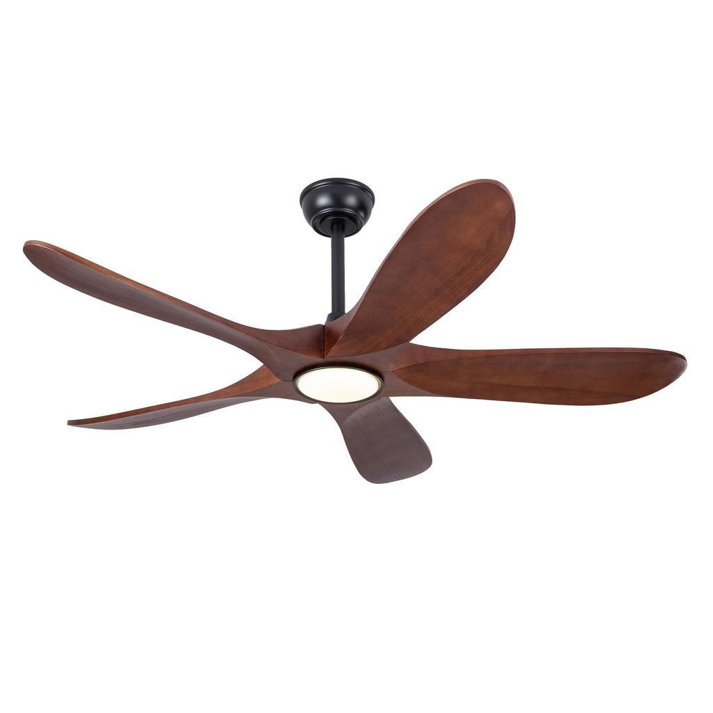 52-Inch Ceiling Fan with Light and Remote Control, Five Solid Wood Blades, 3CCT, dimmable, six speed settings, for bedrooms/living rooms/guest rooms