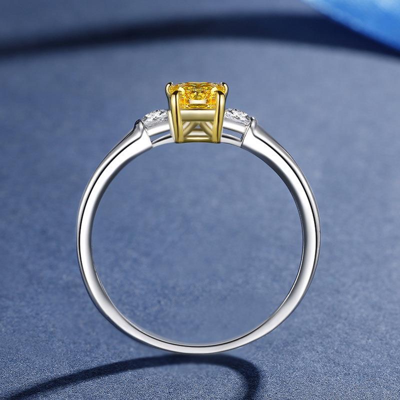 Anillo de mujer, anillo de diamante de color, simulación de tendencia europea y americana para mujer, anillo de diamante amarillo para el dedo índice de la novia, modelo popular