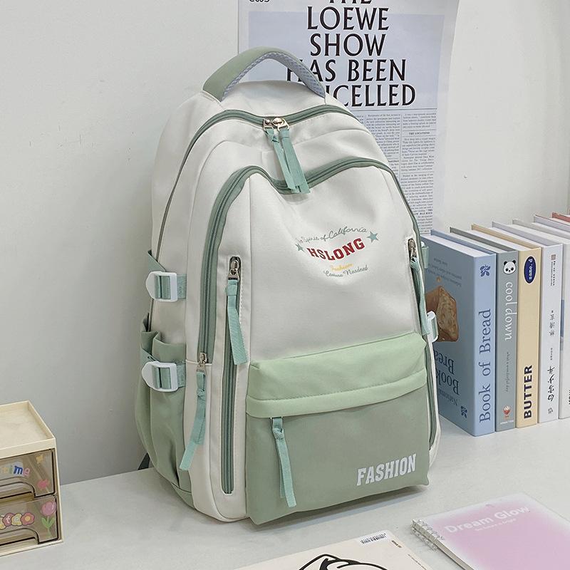 High-value schoolbag female college students contrasting large-capacity backpack junior high school students simple casual computer backpack tide