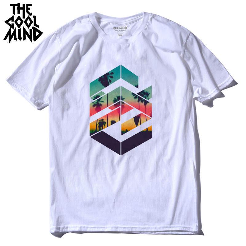 

COOLMIND QI0311A Cool Loose o-neck Summer Printed Casual Men T Shirt Short Sleeve 100% Cotton Cotton Comfortable Fabric Tshirts S
