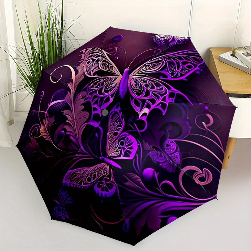 1pc Elegant Purple Butterflies Automatic Folding Umbrella Compact, Lightweight, Retractable Design for Outdoor Adventures and