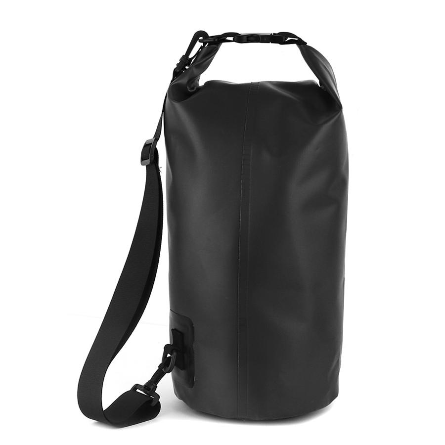 20L Motorcycle Waterproof Black Dry Bag with Shoulder Strap for Swimming Hiking