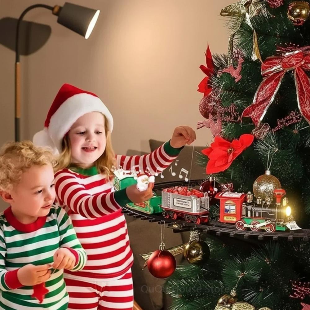 Electric Hanging Christmas Train with Light & Sound, Christmas Tree Decoration, Railway Car Playsets, Kids Toys Xmas Ornaments