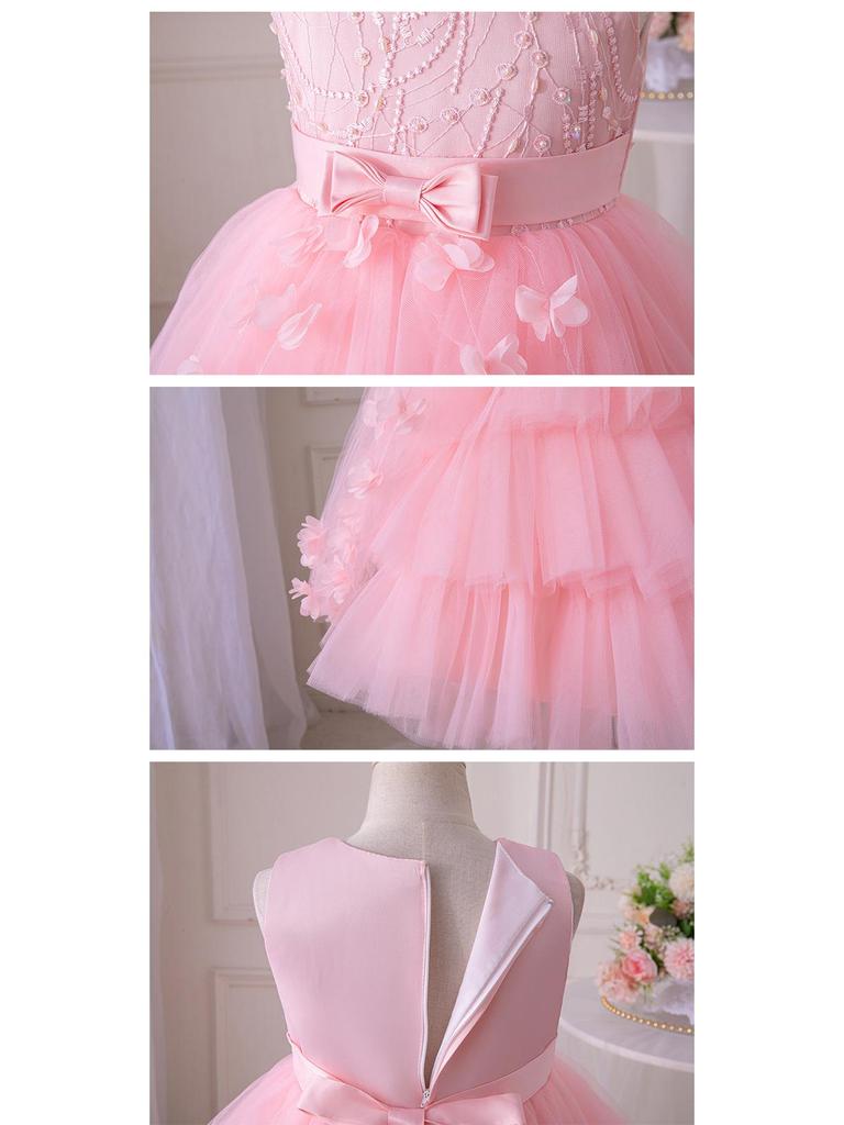 New Puffy Bridesmaid Girl's Dress with Layered Butterfly Design - Princess Evening Gown for Weddings or Festivals