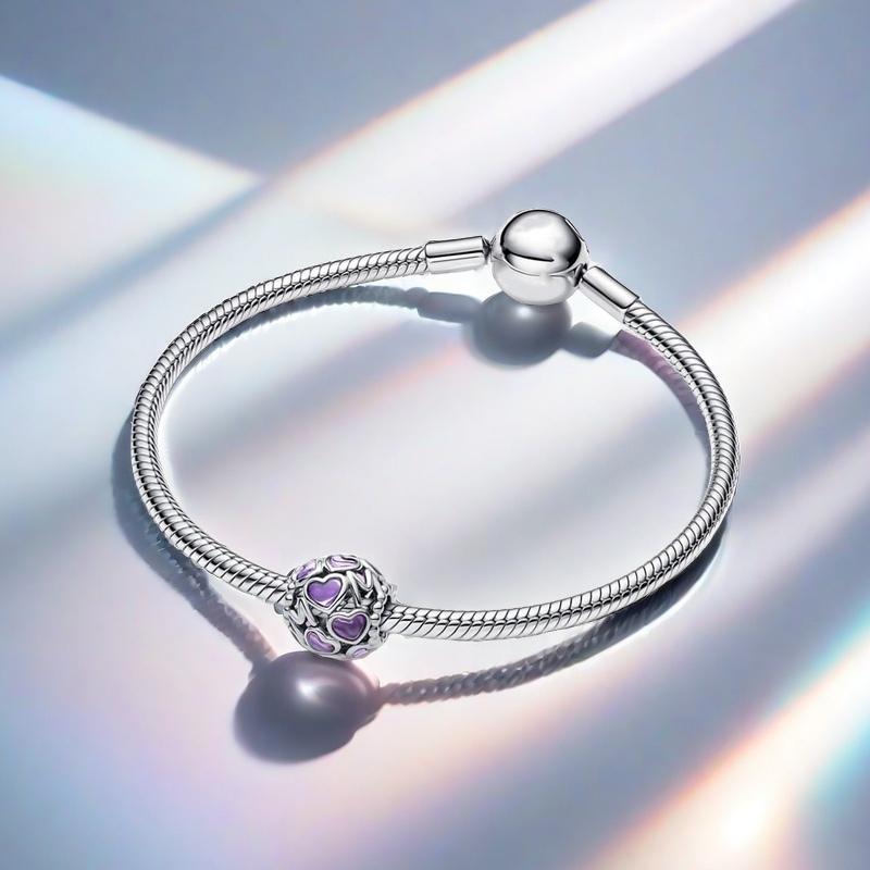 Purple Hollow Heart Mum Charms Beads Fit Original Bracele For Women Diy Bead For Jewelry Making Mother'S Day Gift