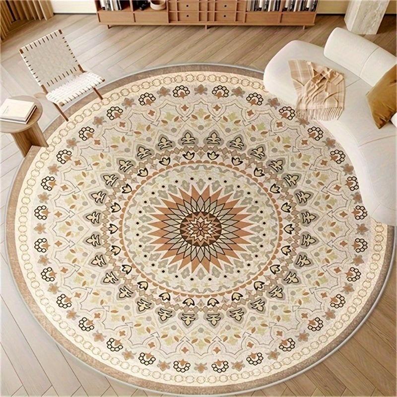 

VIKAMA Vintage Bohemian Round Shaggy Rug Bedside Rug For Bedroom Soft And Skin Friendly Sofa Rug For Living Room Home Decor 80cmx80cm