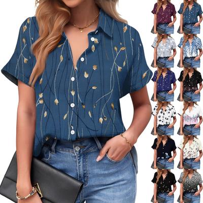 Women's Fashionable Casual Loose Floral Print Short,sleeved Shirt