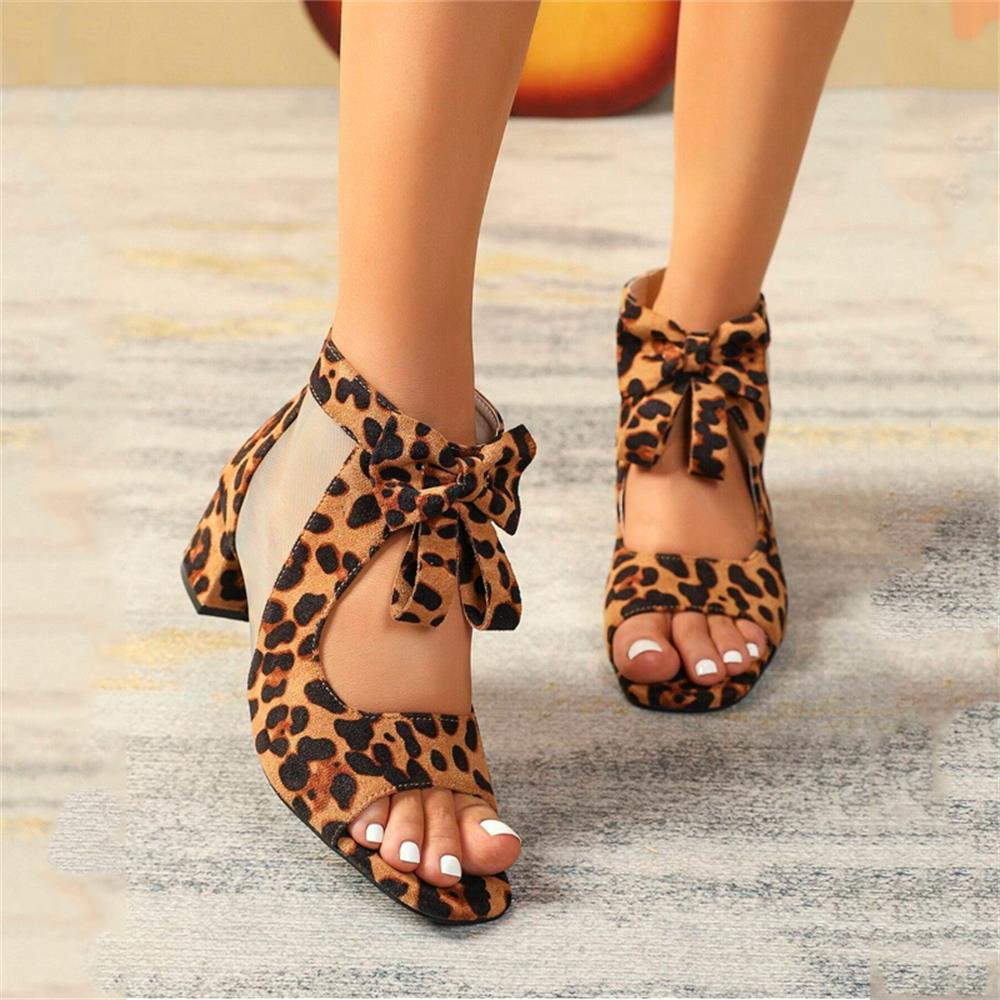 Fashion Sandals Women Peep Toe Bowknot Chunky Heeled Sandals Summer Ladies Elegant Butterfly Knot Sandals Back Zipper Fish Mouth Shoes
