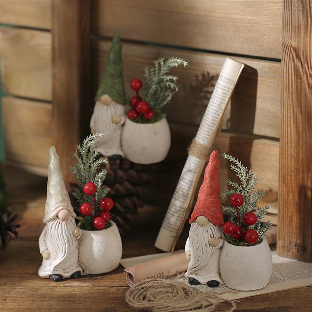 Christmas Gift, Flowerpot Ornament, Multi Ribbon Hat, Christmas Cartoon, Faceless Elderly Person, Simulated Potted Plant