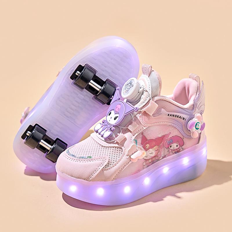Kuromi Girl's Luminous Roller Shoes & Eight-Wheel Skates