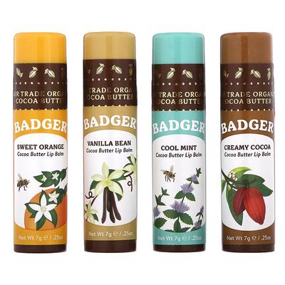Cocoa Butter Lip Balms Set, 4 Pack, 0.25 Oz (7 G) Each