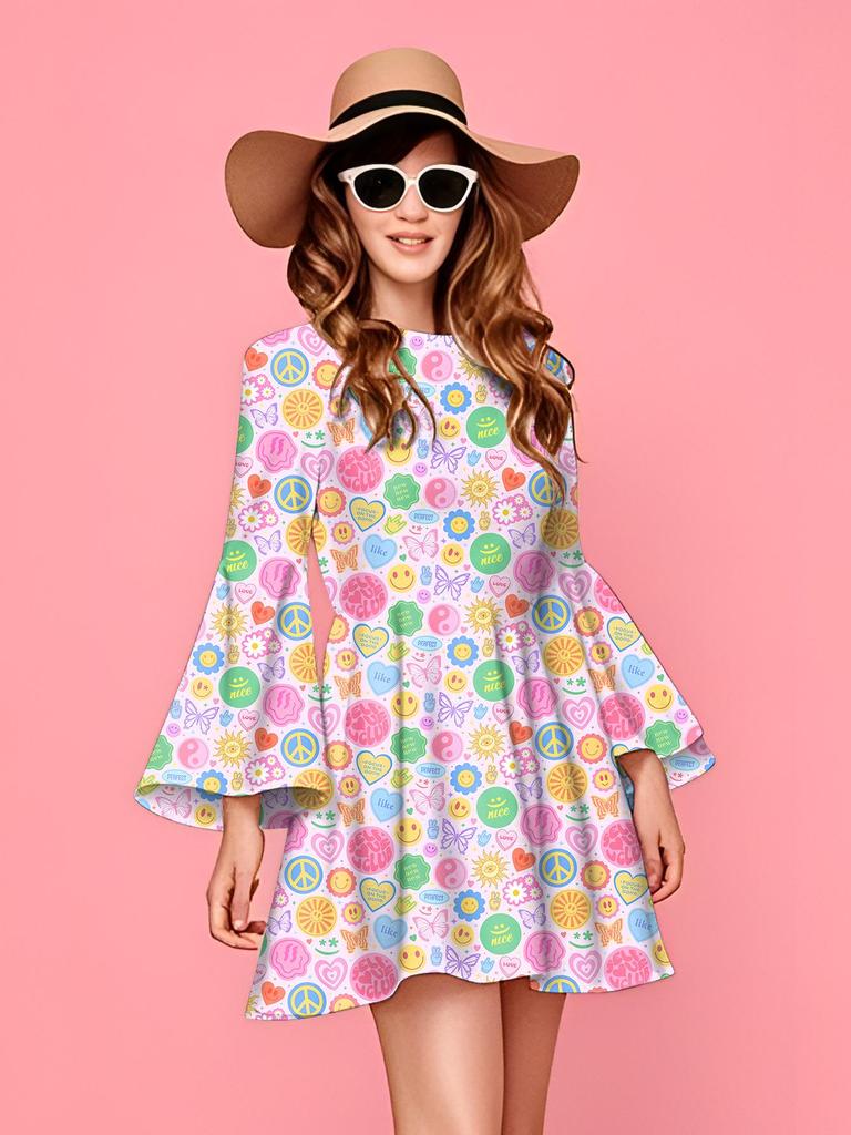 Retro 1970s Hippie Disco Print Women's Dress