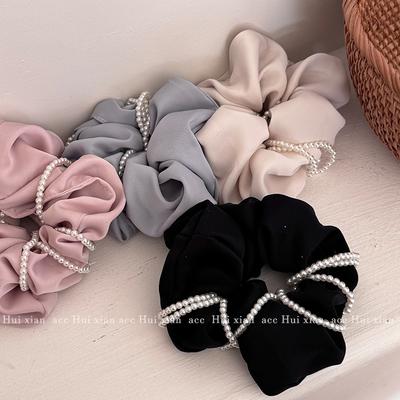 Elegante Elastico per Capelli Grande Intestino Satinato Avvolto in Perle, Fascia Elegante e alla Moda, Elastico per Capelli, Fiore per Capelli e Accessorio per Capelli