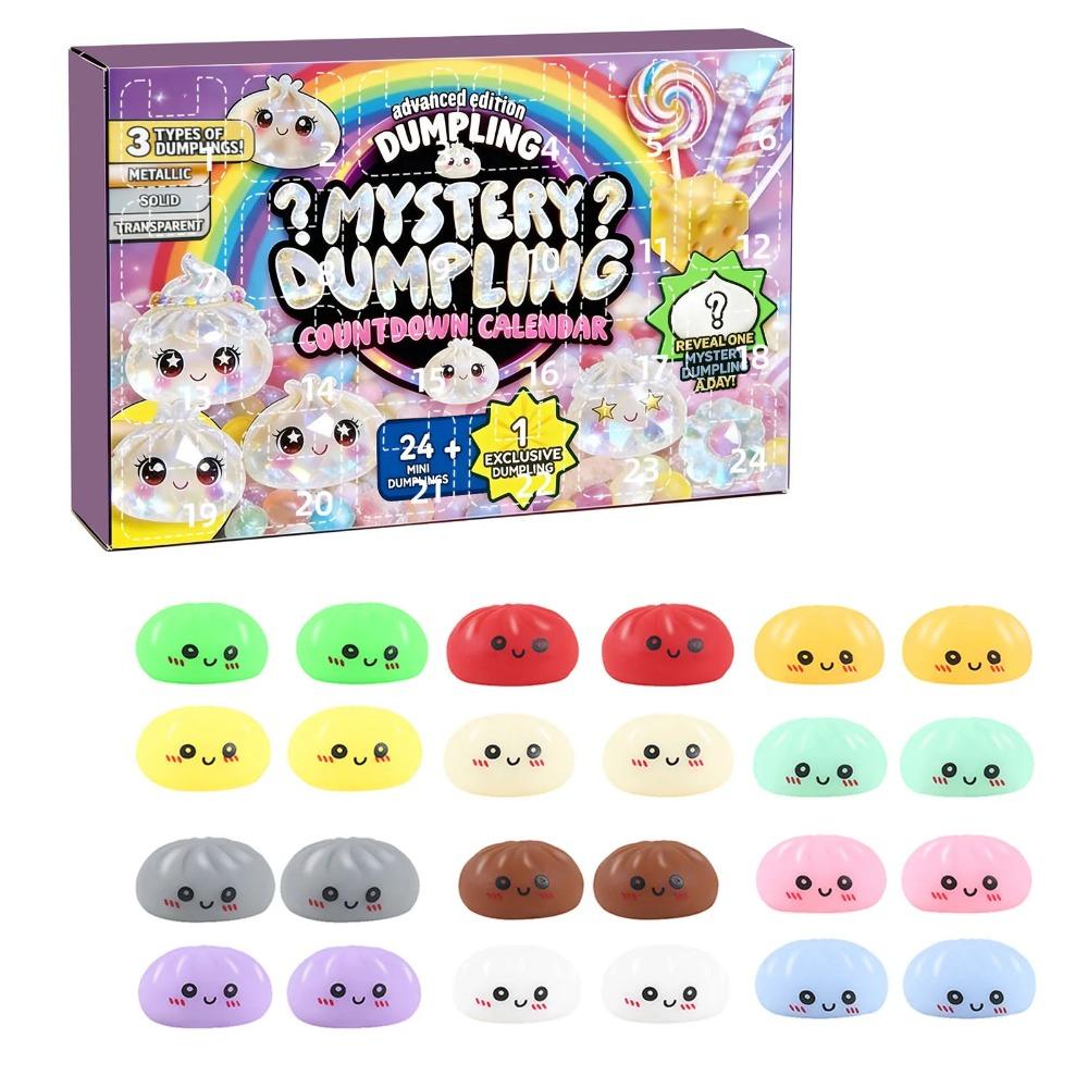 Nieuwe Kawaii Mini Dumpling Knijpspeeltjes Countdown Kalender 24 stuks Verrassingscadeau Verlichting Blind Box Feestartikelen