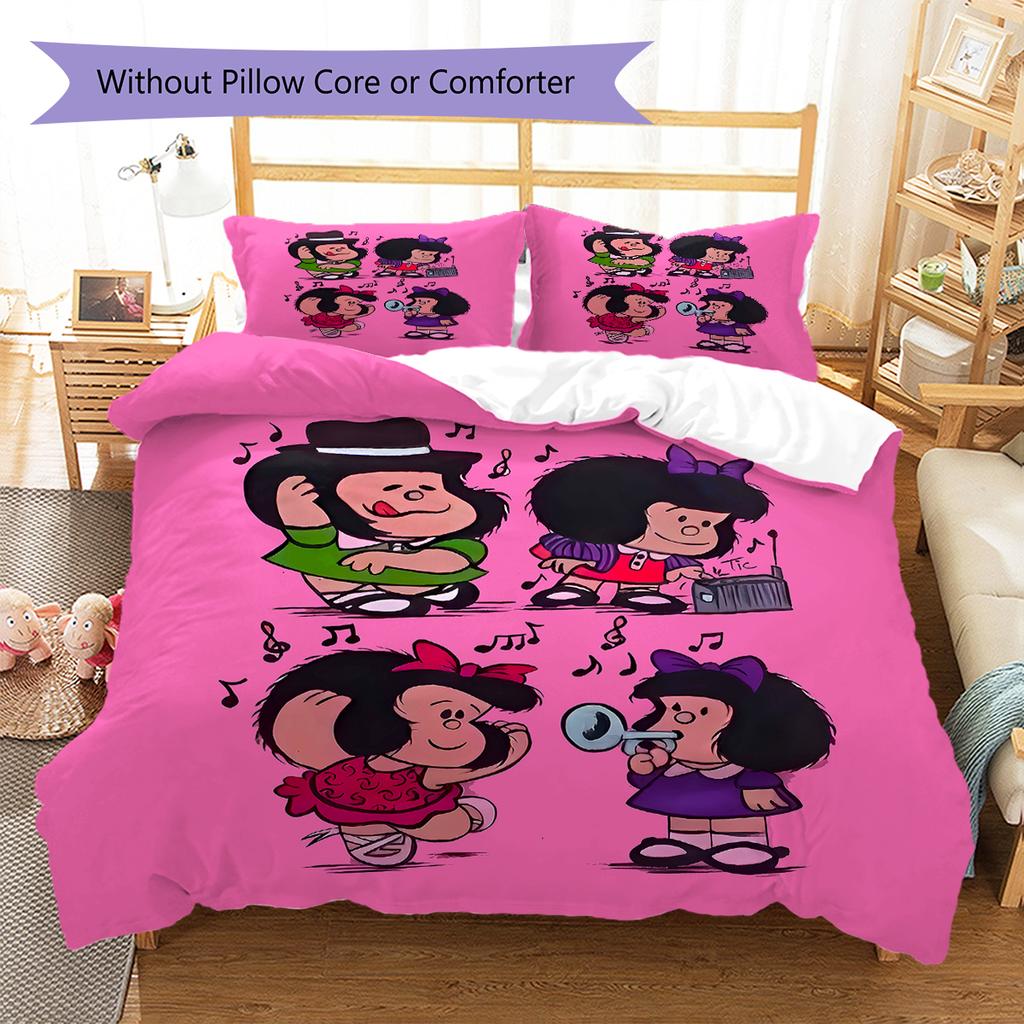 Pościel z wzorem Mafaldy, Zestaw kołdry Poszewka na kołdrę Poszewka na poduszkę Domowy prezent urodzinowy (1 * poszwa na kołdrę + 2 * poszewki na poduszki, bez rdzenia)