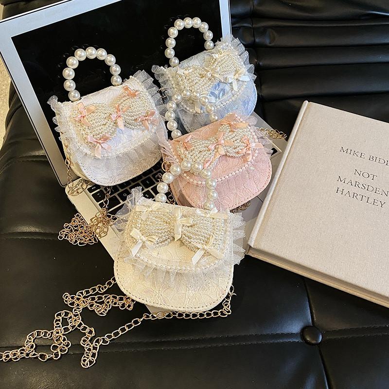 Sweet Pearl Princess Tote Bag Stylish Lace Bow Design For Kids With Breathable Material