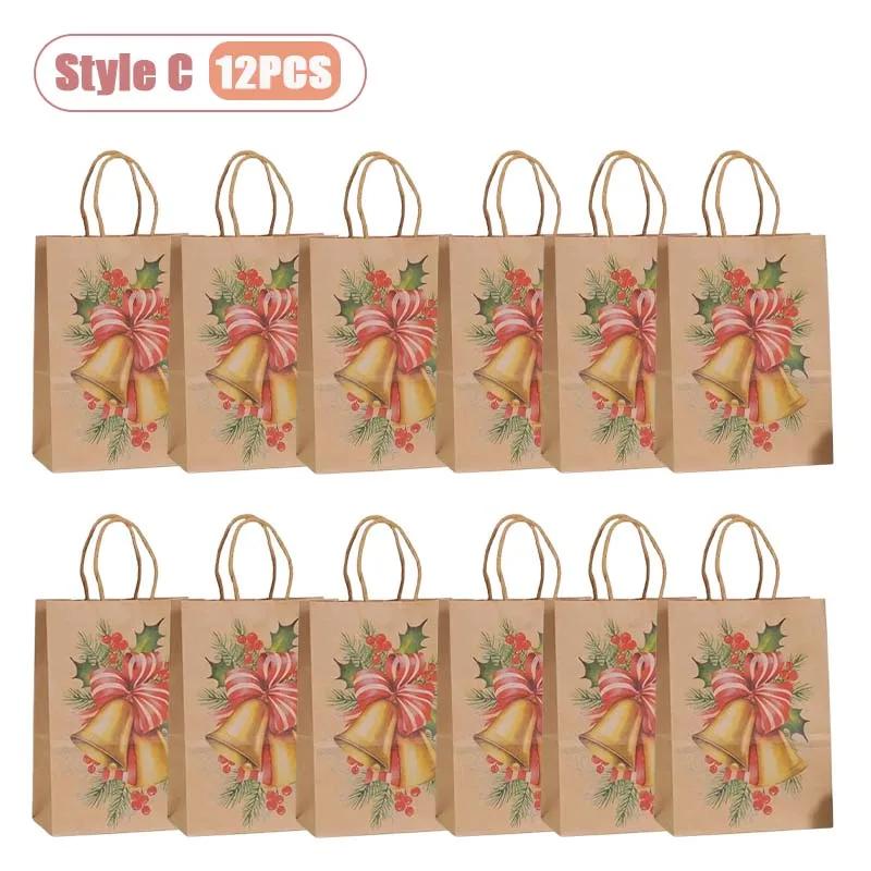 12-48PC Handheld Christmas Kraft Paper Gift Bag Durable Eco Friendly Holiday Party Paper Bag Festive Gift Wrapping Holiday Gift