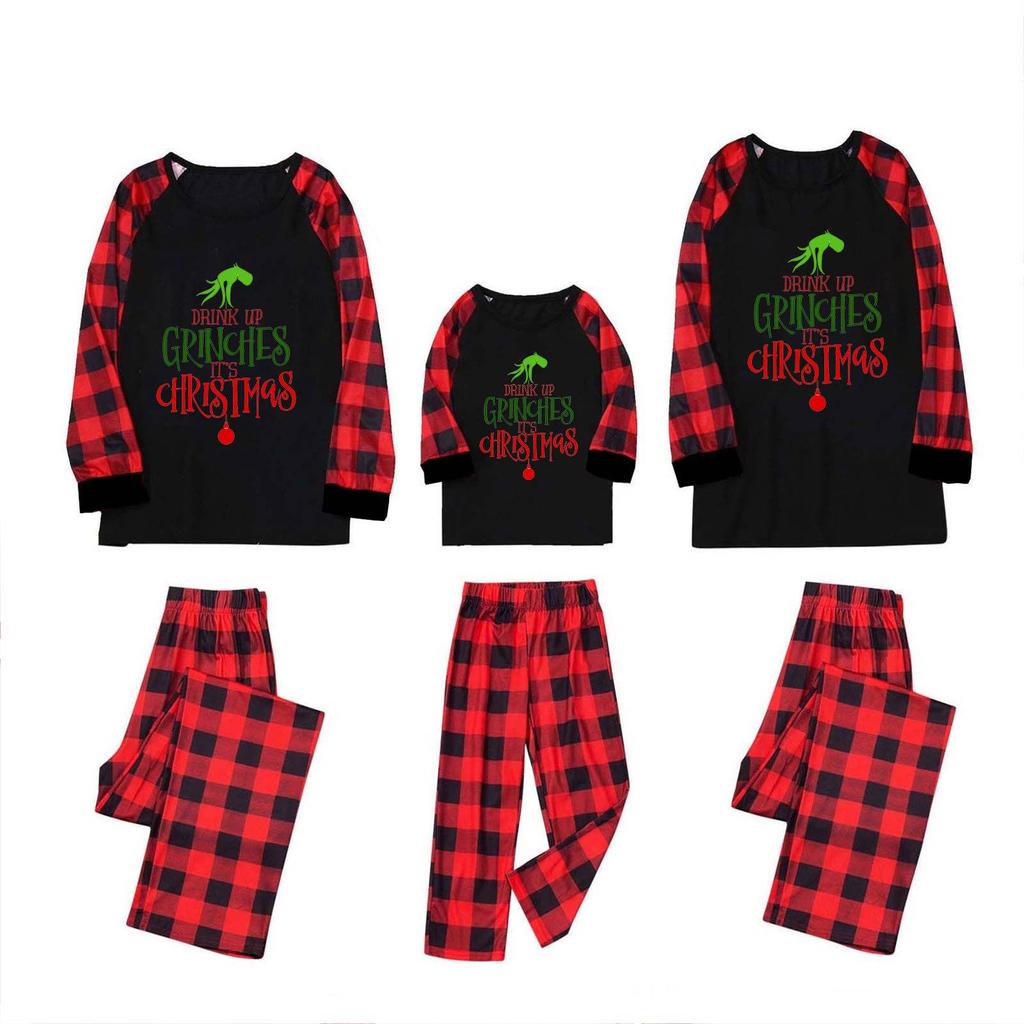 European & American Christmas Homewear Set with Plaid Pants - 2-Piece Outfit