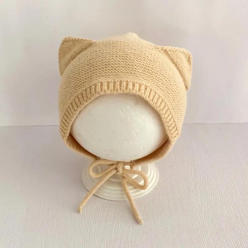New Cute Autumn Winter Baby Knitted Hat Solid Color Cat Ear Baby Girl Boy Bonnet Infant Toddler Warm Ear Protection Beanie Cap
