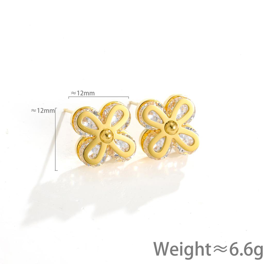 Summer Clear Zircon Flower Earrings Three-color Titanium Steel Earrings Do Not Fade Elegant Japanese and Korean Earrings Women