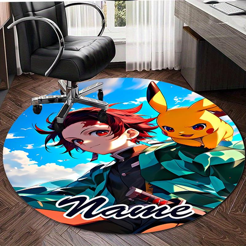 Personalized Demon Slayer Round Chair Office Rug - Perfect for Mat, Office Chair & More - Ideal Gift for Birthdays and Holidays