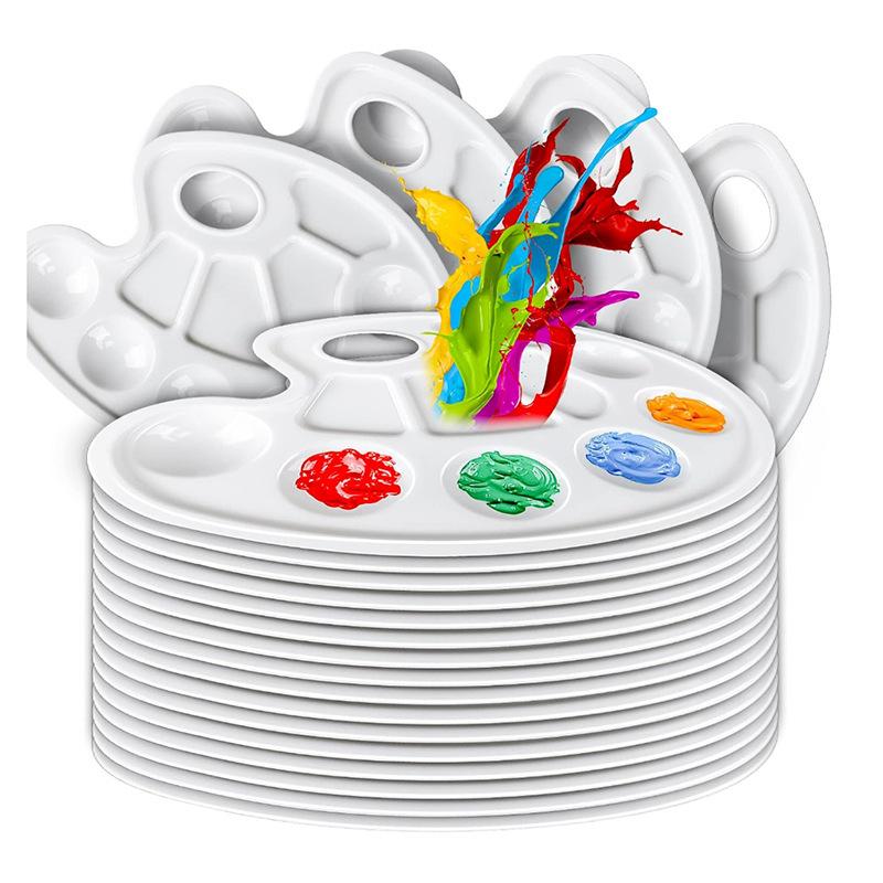 "Children's White Plastic Painting Palette: Plum-Shaped Acrylic & Watercolor Tray"