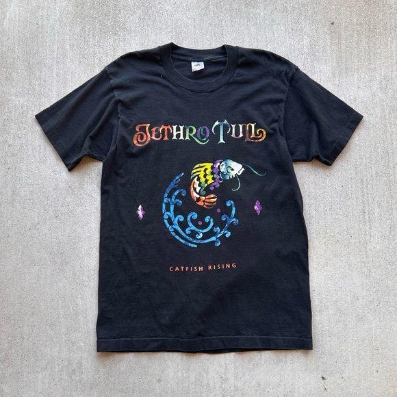 

Reprint Jethro Tull Band Tee Shirt Catfish Rising 90s Black T shirt NH20247 Unisex T-Shirt M