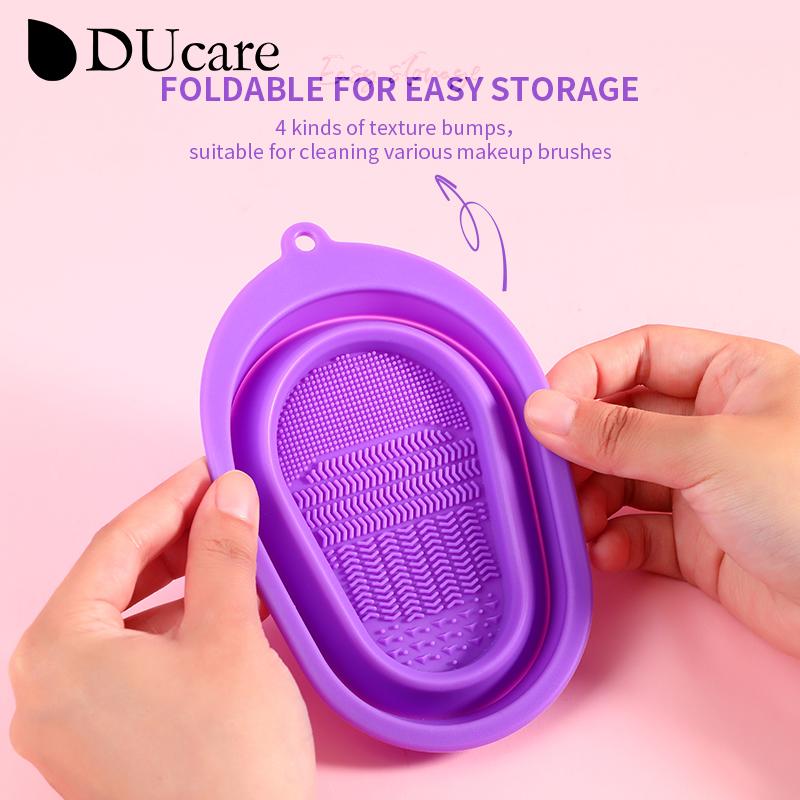 DUcare 1pcs Makeup Brush Cleaning Folding Bowl Portable Washing Bowl Powder Puff Beauty Tool Silicone Scrub Pad Cleaning Pad